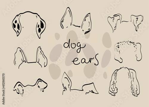 Pet dog Ears tattoo Outline Drawing doodle  vector icon illustration