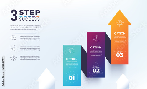 Growth arrow infographic template. Three step of business growth.