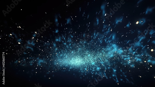 abstract blue explosion isolated on black background. Generative AI