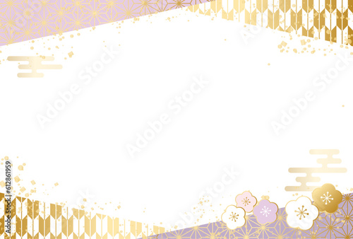 紫 敬老の日 背景 梅 和柄 フレーム