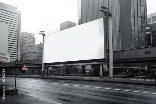 Empty white billboard in futuristic city Generative AI