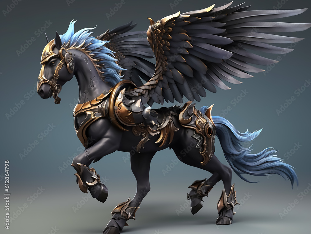 Dark pegasus, horse with wings, with armor,Generative AI Dark pegasus, horse with wings, with armor,Generative AI