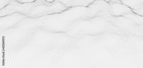 Vector landscape of lines. Wireframe concept of mountains. Technology background. Big Data.