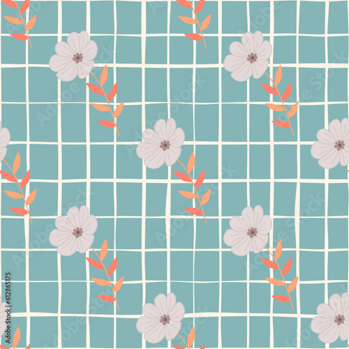 Simple stylized flower seamless pattern. Decorative naive botanical backdrop.