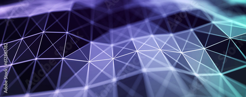 Abstract network of particles, lines and triangles. Technology connection. Digital background. 3d rendering