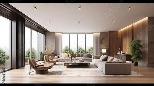 luxury  beautiful   modern apartment interior  wide range. Generative Ai