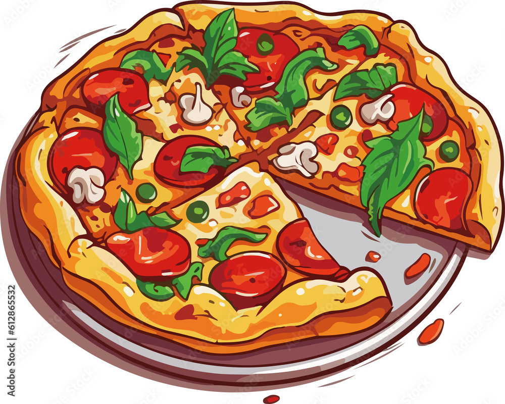 Hand drawn cartoon pizza illustration material
