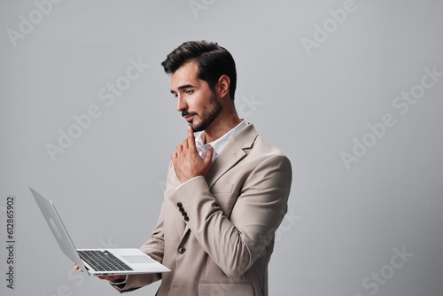 business man internet copyspace computer digital freelancer smiling suit laptop job