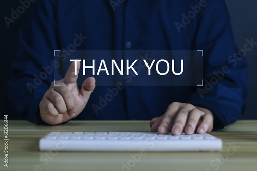 Businessman showing gratitude and gratitude on black background