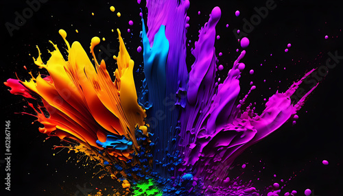 Photo colorful splash of paint on a black background beautiful 3d rendering