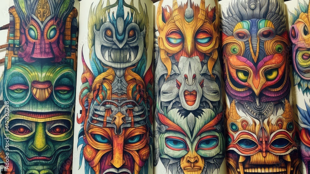 Traditional colorful art work on the bamboo