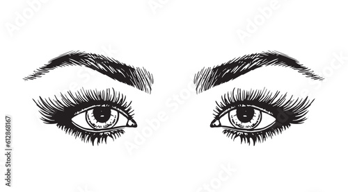 Woman eyes, Makeup look, line drawing logo black on white	
