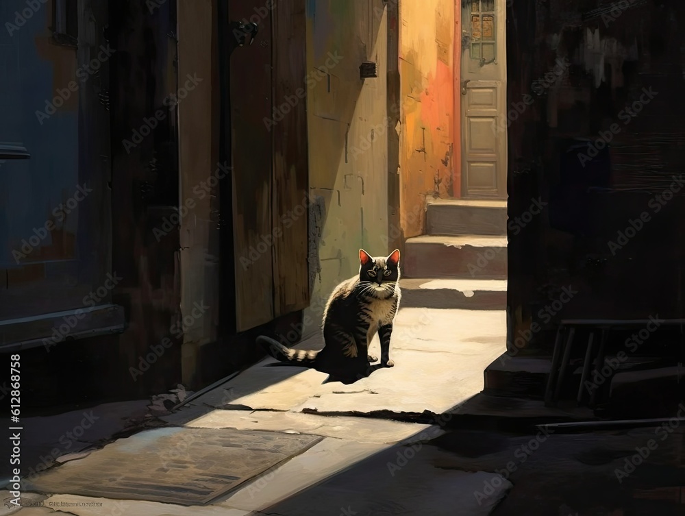 Alley Cat in Shadows -ai generated