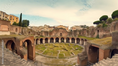 Fotografia Panorama of Flavian amphitheater in Pozzuoli town, Naples, Italy, Generative AI