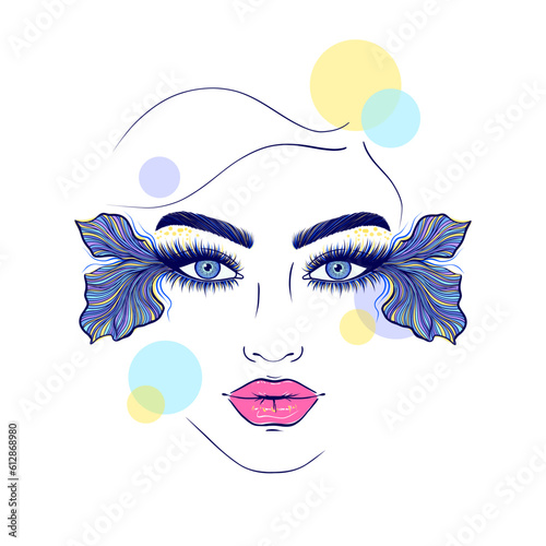 Collage with female face and circles.