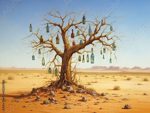 Bottle Tree in Desert Landscape -ai generated