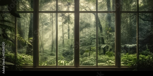 Window Overlooking Tranquil Forest -ai generated