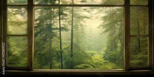 Window Overlooking Tranquil Forest -ai generated