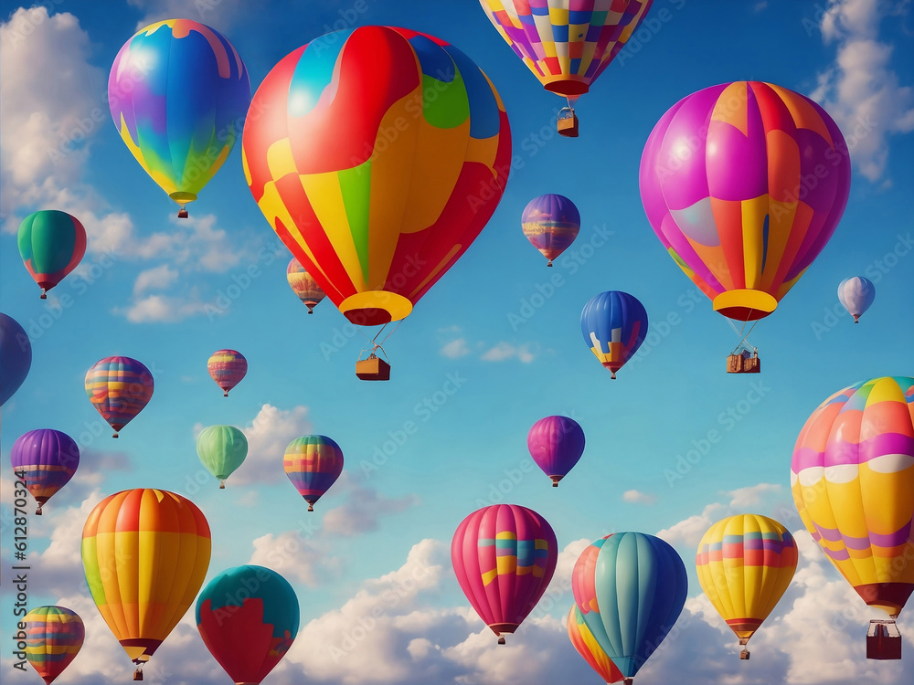 Colorful hot air balloons in the sky, Generative AI Illustration.
