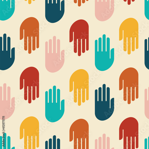 Colorful Stylized Handprint Motif Seamless Vector Repeat Pattern