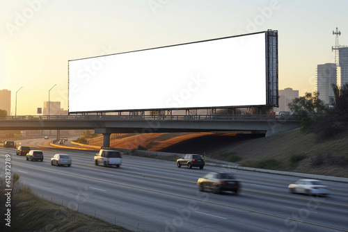 Transparent, empty,  blank billboard mockup near a flyover road for outdoor advertisement and promotion for commercial marketing. Generative AI