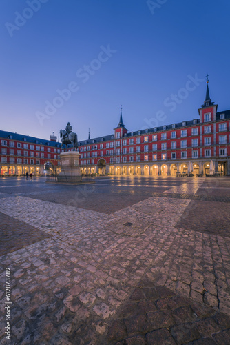 Plaza Mayor at sunrise in Madrid, Spain