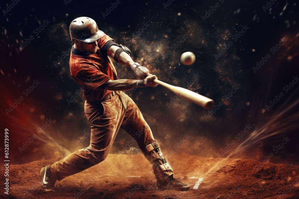 Fototapeta premium Baseball player hitting ball with bat Generative AI