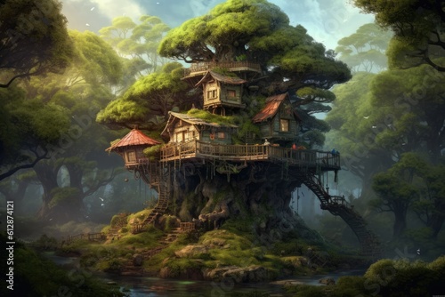 Fantasy tree house Generative AI