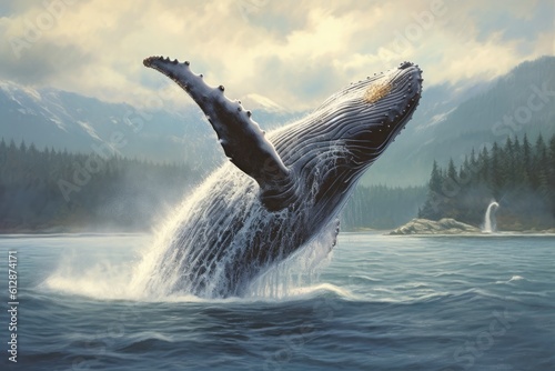Humpback Whale Breaching Generative AI © FryArt Studio