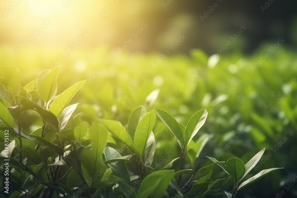 green tea leaves with sunlight banner background green tea leaves with sunlight banner background