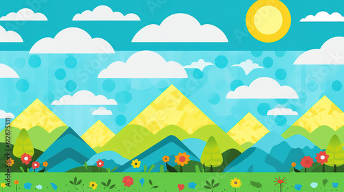 a cartoon inspired gift card of the nature with mountains  ai generated image