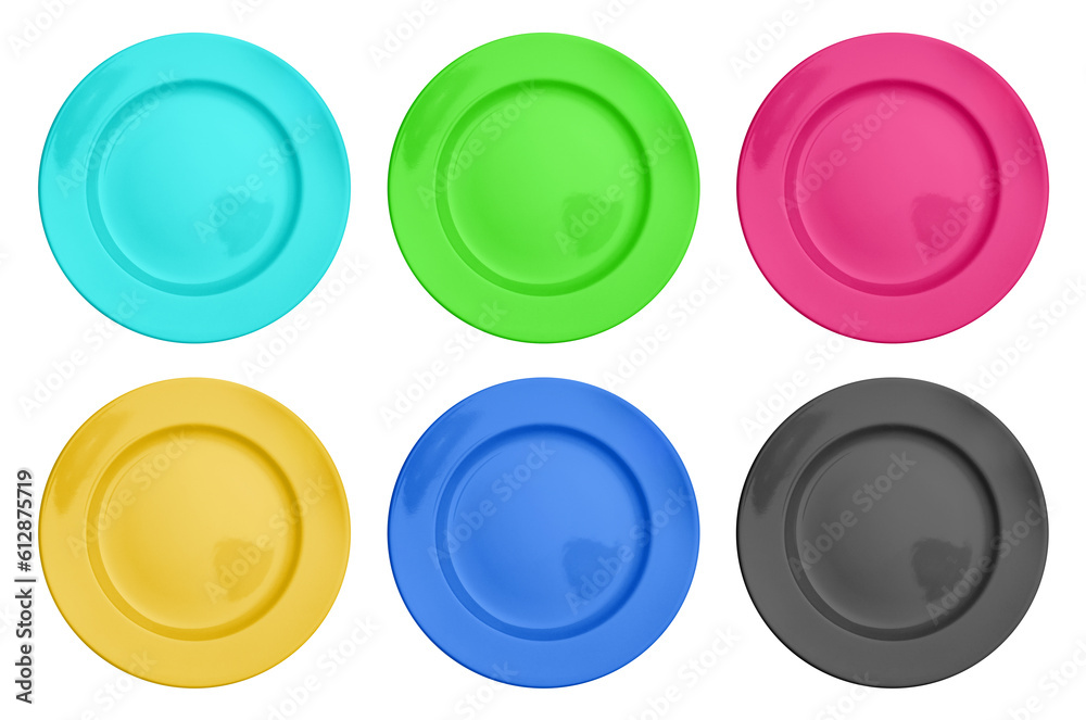 Colorful collection of round plates, cut out Colorful collection of round plates, cut out