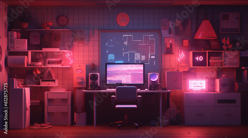 a gaming modern lighted room mockup, ai generated image