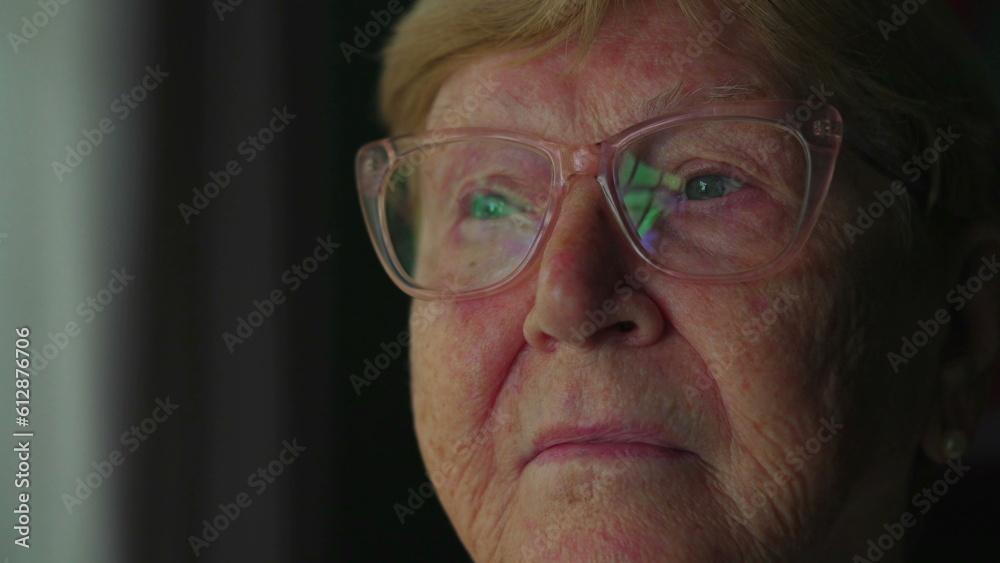 Close-up face of a senior elderly woman with contemplative expression. Thoughtful aged person in her 80s depicting wisdom and experience Close-up face of a senior elderly woman with contemplative expression. Thoughtful aged person in her 80s depicting wisdom and experience