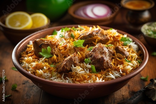 mutton biryani, rice, aromatic, flavorful, indian cuisine, traditional, one-pot meal, fragrant, basmati rice, tender mutton