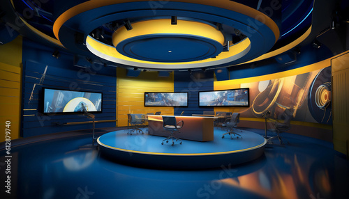 ニュース番組撮影のスタジオ背景素材, Generative AI