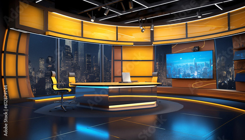ニュース番組撮影のスタジオ背景素材, Generative AI