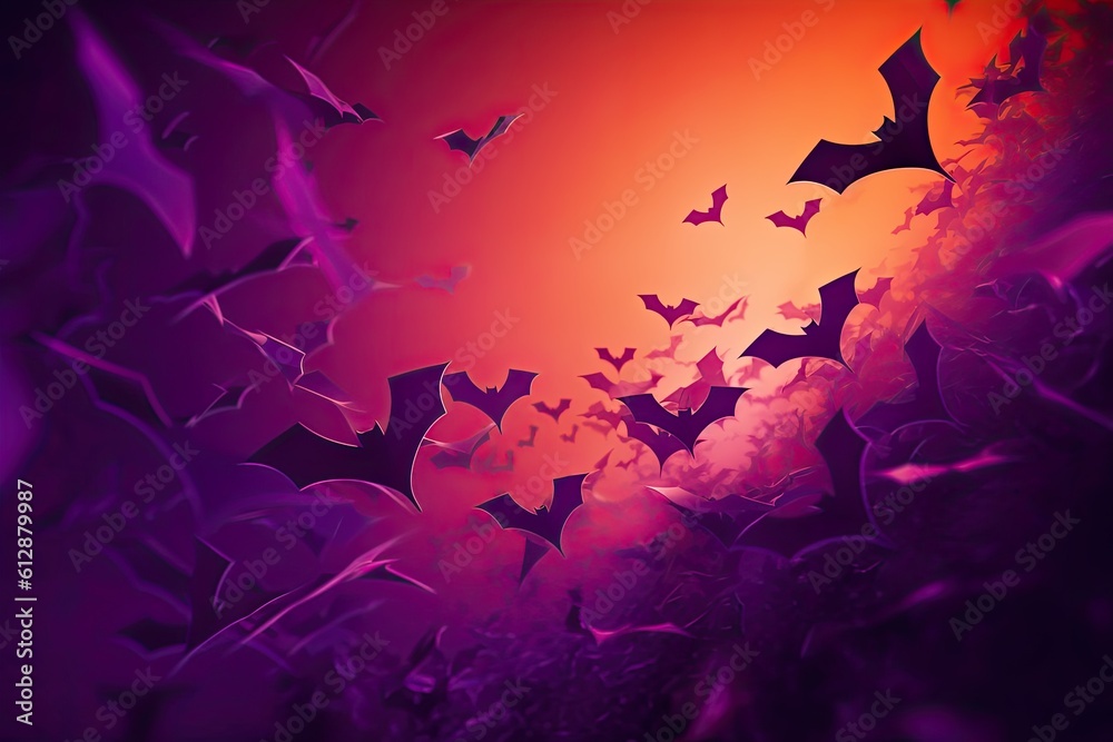 Halloween bats on purple gradient background, Generative by AI Halloween bats on purple gradient background, Generative by AI