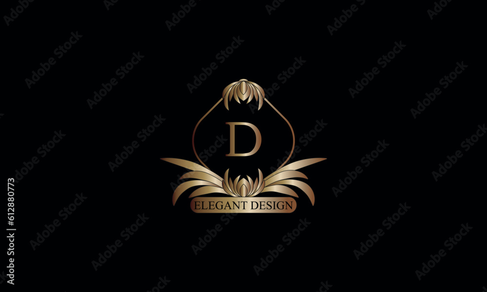 Letter D emblem calligraphic monogram template. Luxury elegant logo design. Vector illustration for projects for cafes, hotels, heraldry, restaurants, boutiques Letter D emblem calligraphic monogram template. Luxury elegant logo design. Vector illustration for projects for cafes, hotels, heraldry, restaurants, boutiques