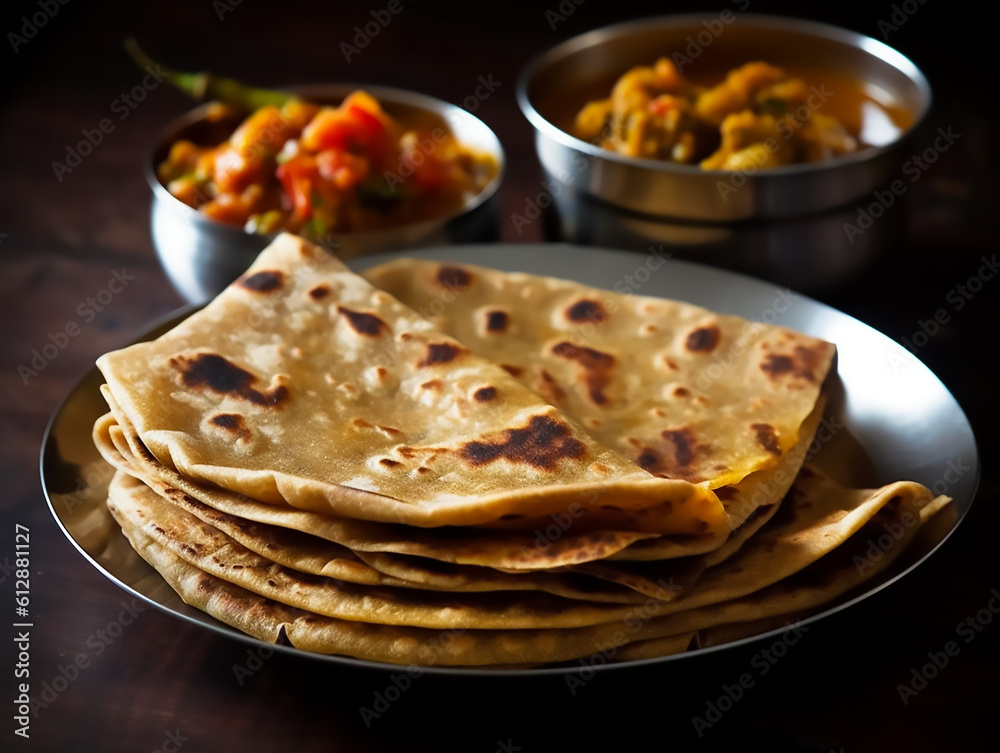Indian street foods- whole wheat chapati or chapathi with vegetable curry,Generative AI