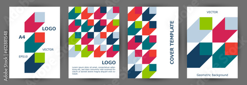 Scientific publication cover layout collection geometric design. Swiss style abstract journal