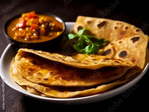 Indian street foods- whole wheat chapati or chapathi with vegetable curry,Generative AI