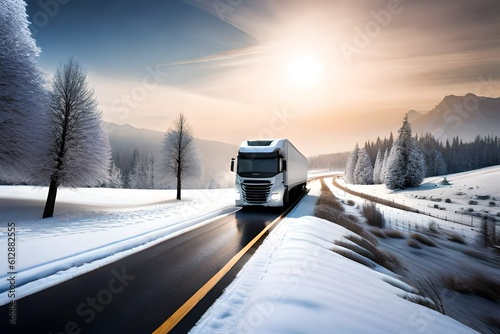 White truck on road winter