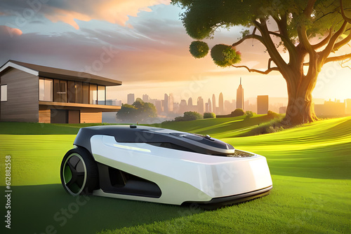 White future lawn mower in yard