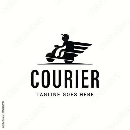 Vector express delivery label courier boy riding motor bike vector logo