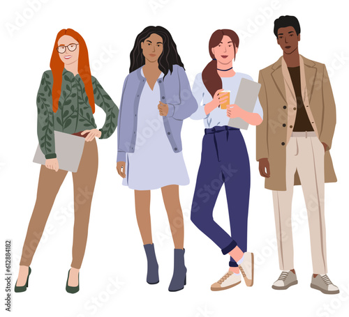 Business people set. Vector illustration in flat cartoon style of woman and man of different nationalities in  business clothes.  Isolated on white background.