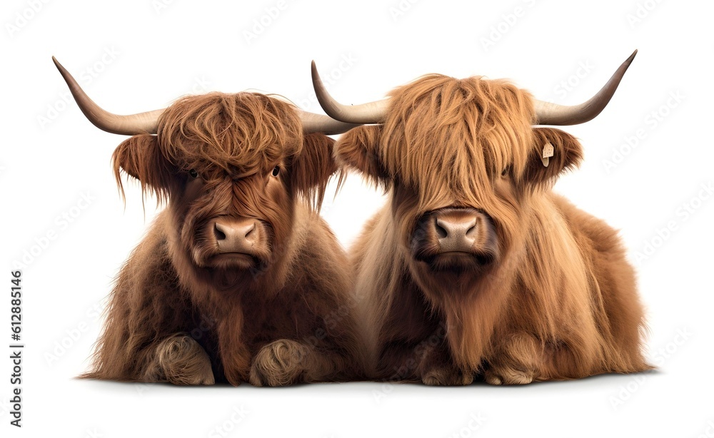 Hairy Scottish Highlanders on a white background. Generative AI.