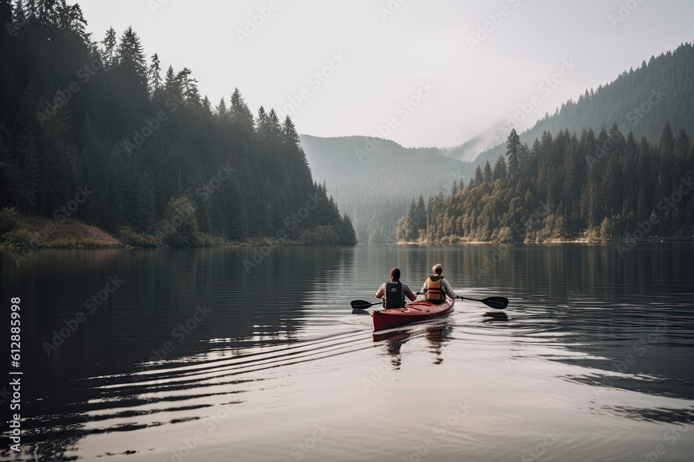 Couple in canoe on lake