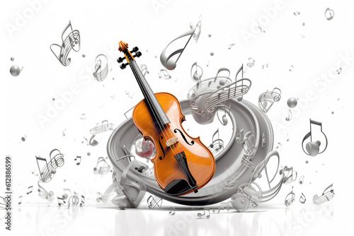 Fiddle with music notes isolated on white background. Generative AI