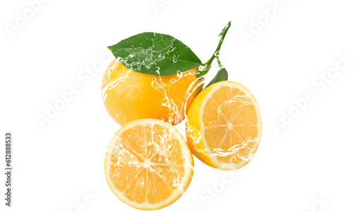Fototapeta Naklejka Na Ścianę i Meble -  Close up, Orange fruit and orange slices with splashes of fresh water, high quality transparent image